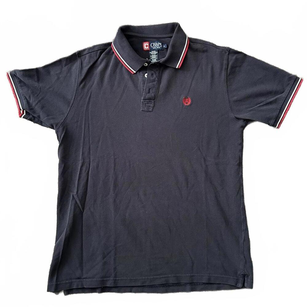 Chaps Black Polo Shirt with Red and White Trim, Medium